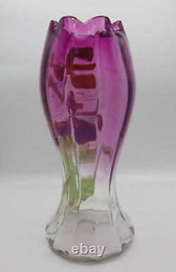 LEGRAS Antique Amethyst to Clear Hand Painted Enamel IRIS Art Nouveau Glass Vase