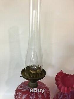 LG WRIGHT GLASS FENTON Cranberry Fern Daisy Electric Table Lamp Light Vintage KD