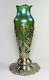 Loetz Papillon Glass Vase With Sterling Silver Meriden Britannia Co Stand C. 1900's