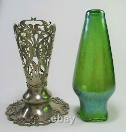 LOETZ Papillon Glass Vase with Sterling Silver Meriden Britannia Co Stand c. 1900's