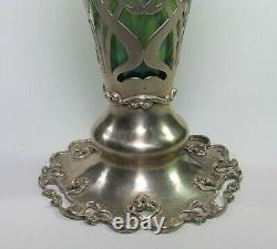 LOETZ Papillon Glass Vase with Sterling Silver Meriden Britannia Co Stand c. 1900's