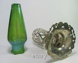 LOETZ Papillon Glass Vase with Sterling Silver Meriden Britannia Co Stand c. 1900's