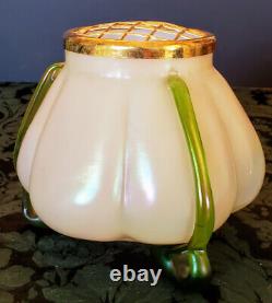 LOETZ Pearlescent Glass Rare & Unique Nice 18K Gold Frog w-Green Feet Vase