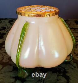 LOETZ Pearlescent Glass Rare & Unique Nice 18K Gold Frog w-Green Feet Vase