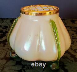 LOETZ Pearlescent Glass Rare & Unique Nice 18K Gold Frog w-Green Feet Vase