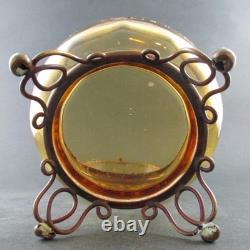 LOVE BIRDS Antique JEWELRY BOX trinkets Powder JAR AMBER art glass BOHEMIAN
