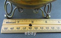 LOVE BIRDS Antique JEWELRY BOX trinkets Powder JAR AMBER art glass BOHEMIAN