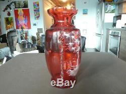 Large 19th C 13 Inch Tall Mary Gregory Cranberry Art Glass Vase