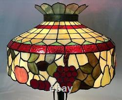 Large 20 Antique Vtg Arts & Crafts Leaded Slag Stained Glass Lamp Shade, Fruit