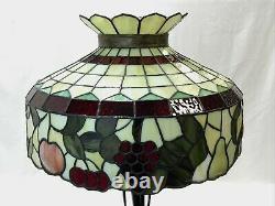 Large 20 Antique Vtg Arts & Crafts Leaded Slag Stained Glass Lamp Shade, Fruit