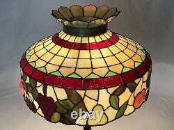 Large 20 Antique Vtg Arts & Crafts Leaded Slag Stained Glass Lamp Shade, Fruit