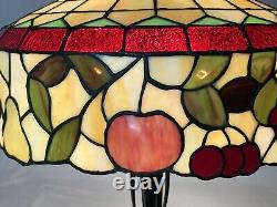 Large 20 Antique Vtg Arts & Crafts Leaded Slag Stained Glass Lamp Shade, Fruit