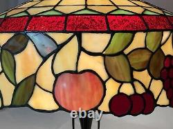 Large 20 Antique Vtg Arts & Crafts Leaded Slag Stained Glass Lamp Shade, Fruit