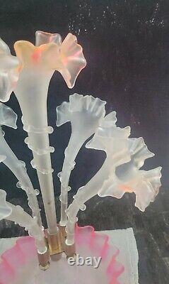 Large 20 Epergne 5 Horns Art Opalescent Glass Beautiful