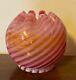 Large Antique 19th C. Fenton Art Glass Rose Bowl Vase Pink & Clambroth Swirl