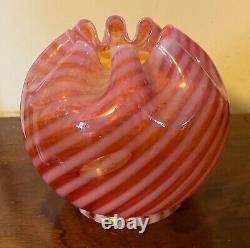 Large Antique 19th c. Fenton Art Glass Rose Bowl Vase Pink & Clambroth Swirl