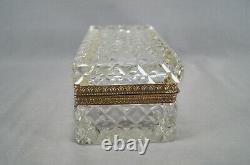 Large Antique French Baccarat Style Cut Crystal & Gilt Ormolu Jewelry Box Casket