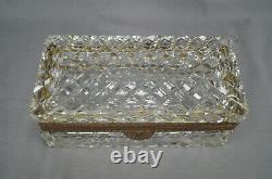 Large Antique French Baccarat Style Cut Crystal & Gilt Ormolu Jewelry Box Casket