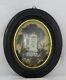 Large Antique French Mourning Hair Art Memento Convex Glass Framed Reliquary