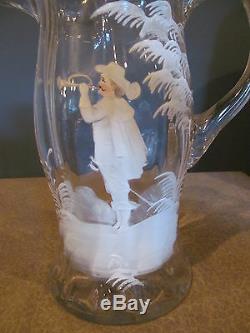 Large Antique Mary Gregory Water Pitcher Art Glass Victorian