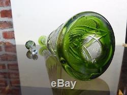 Large Antique Val Saint Lambert Emerald Green Decanter Cut Crystal Antique