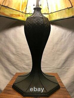 Large Art Nouveau 16 Panel Bent Slag Glass Lamp 26 X 20