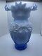 Large Blue And White Victorian Revival Vase Ornate Cased Ruffled W Bows Vintage