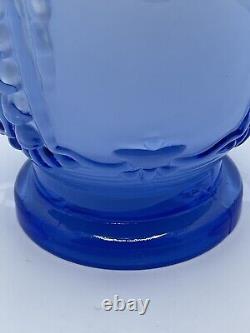 Large Blue and White Victorian Revival Vase Ornate Cased Ruffled w Bows Vintage