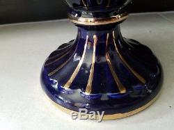 Large Cobalt Blue & Gold 15 1/4 Vase 2 Handles Victorian Scene Fragonard Italy