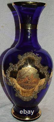 Large Cobalt Blue & Gold 16 Vase Classical Victorian Scene Made In Italy