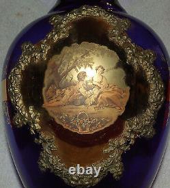 Large Cobalt Blue & Gold 16 Vase Classical Victorian Scene Made In Italy