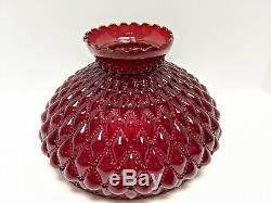 Large Fenton Cranberry Opalescent Diamond Quilted Lamp Shade Parlor Lamp