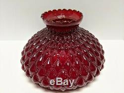 Large Fenton Cranberry Opalescent Diamond Quilted Lamp Shade Parlor Lamp