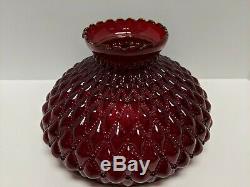 Large Fenton Cranberry Opalescent Diamond Quilted Lamp Shade Parlor Lamp