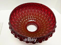 Large Fenton Cranberry Opalescent Diamond Quilted Lamp Shade Parlor Lamp