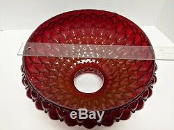 Large Fenton Cranberry Opalescent Diamond Quilted Lamp Shade Parlor Lamp