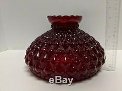 Large Fenton Cranberry Opalescent Diamond Quilted Lamp Shade Parlor Lamp