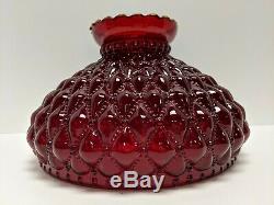 Large Fenton Cranberry Opalescent Diamond Quilted Lamp Shade Parlor Lamp