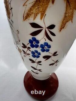 Large Hand Enameled Antique Bristol Glass Vase