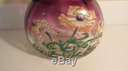 Large Moser Variegated Hand-Painted Vase Amethyst to Clear Signed LS