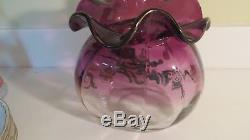 Large Moser Variegated Hand-Painted Vase Amethyst to Clear Signed LS