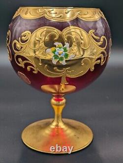 Large Red Glass Hand Painted Gold Gilded Goblet Empoli Made In Italy Ardalt RARE