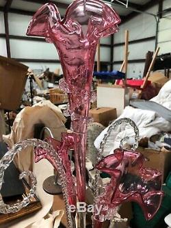 Large Victorian 22 Cranberry Art Glass Epergne