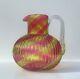 Large Victorian Art Glass Cranberry, Yellow And White Swirl Pitcher