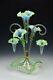 Large Victorian Art Glass Epergne Green And Fiery Opalescent 20+ Inches