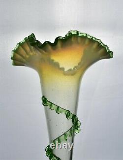Large Victorian Art Glass Epergne Green and Fiery Opalescent 20+ Inches