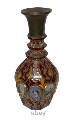 Large Victorian Bohemian Gilded Hand Painted Portrait Bottle Vase c1860 As Found Large Victorian Bohemian Gilded Hand Painted Portrait Bottle Vase c1860 As Found