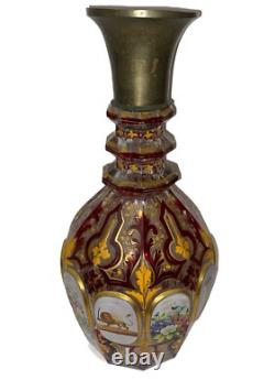 Large Victorian Bohemian Gilded Hand Painted Portrait Bottle Vase c1860 As Found Large Victorian Bohemian Gilded Hand Painted Portrait Bottle Vase c1860 As Found
