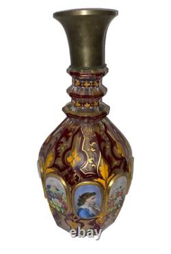 Large Victorian Bohemian Gilded Hand Painted Portrait Bottle Vase c1860 As Found Large Victorian Bohemian Gilded Hand Painted Portrait Bottle Vase c1860 As Found