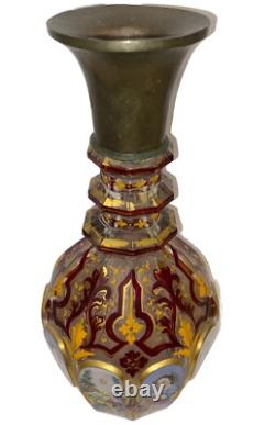 Large Victorian Bohemian Gilded Hand Painted Portrait Bottle Vase c1860 As Found Large Victorian Bohemian Gilded Hand Painted Portrait Bottle Vase c1860 As Found